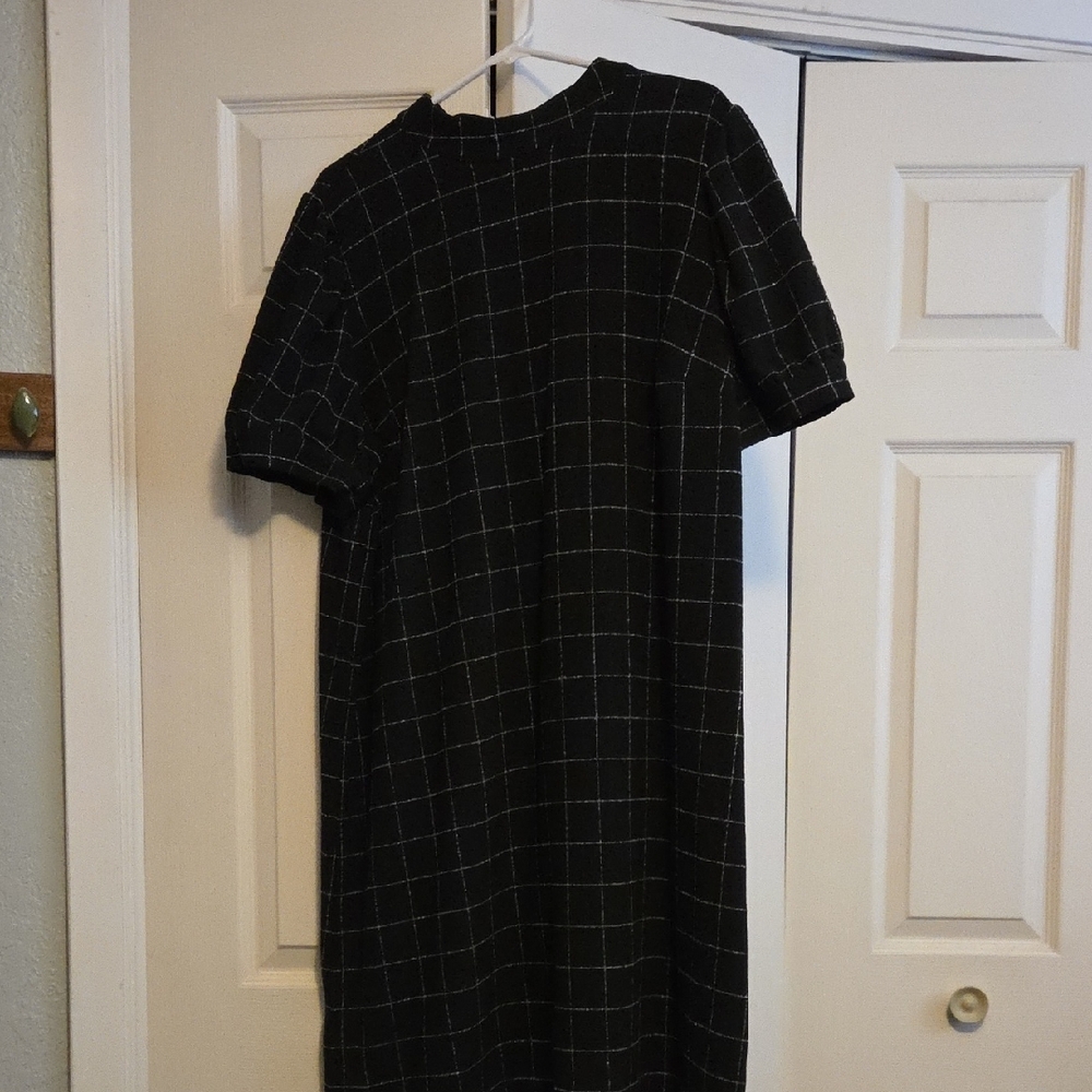 LOFT Black Grid Pattern Midi Dress